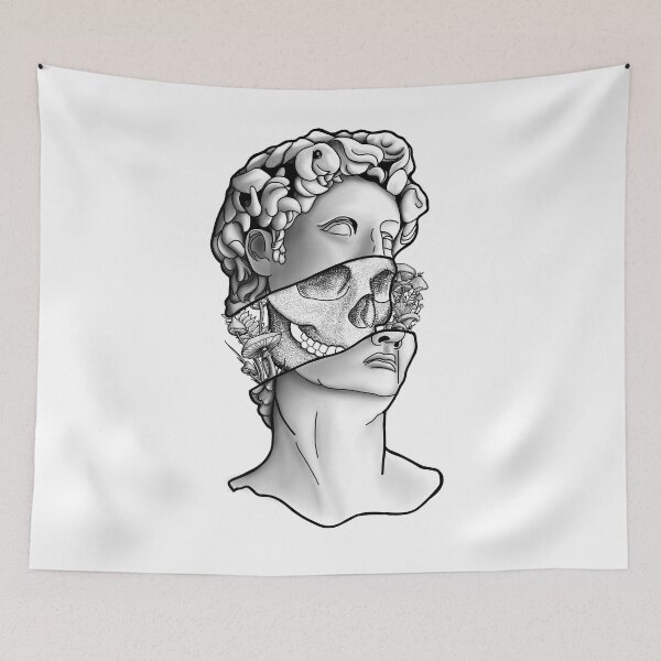 Item preview, Layers of Existence – Surreal Classical Bust with Skull and Flora designed and sold by DeavenKaiserArt.