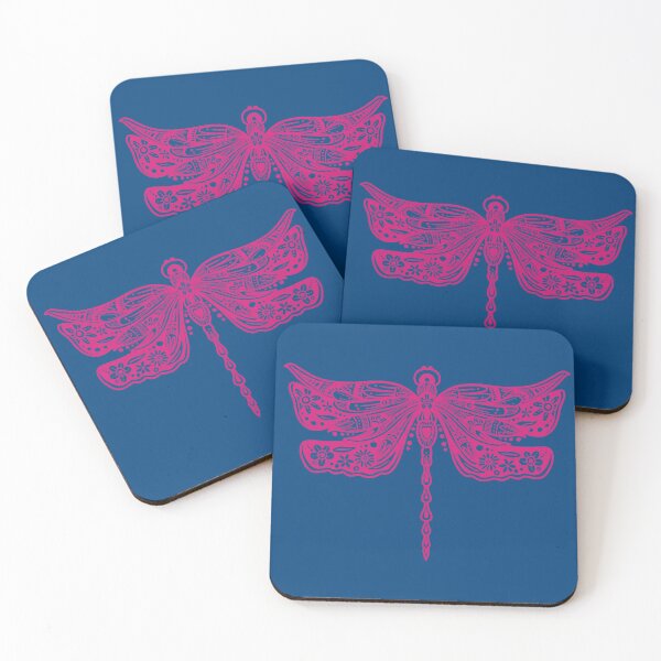 Item preview, Hot Pink Floral Dragonfly Design on Navy Blue designed and sold by Giulia  Palazzo.