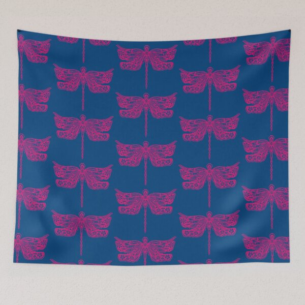 Item preview, Hot Pink Floral Dragonfly Design on Navy Blue designed and sold by Giulia  Palazzo.