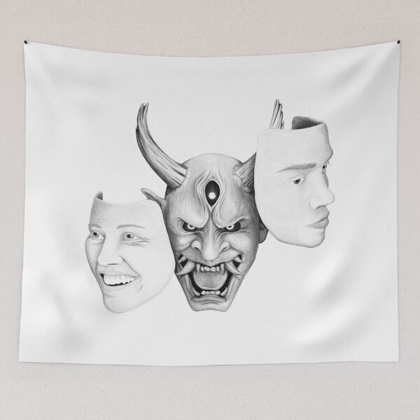 Item preview, Tragedy & Deception – Surreal Demon Mask Illustration designed and sold by DeavenKaiserArt.