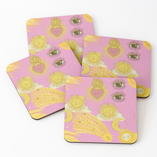 Item preview, Pink 90 retro Celestial Claddagh Hearts and Cosmic Sun, Moon, and Shooting Stars Print – Perseids Meteor Shower  designed and sold by Jemma Jamie Skidmore.