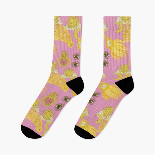 Item preview, Pink 90 retro Celestial Claddagh Hearts and Cosmic Sun, Moon, and Shooting Stars Print – Perseids Meteor Shower  designed and sold by Jemma Jamie Skidmore.