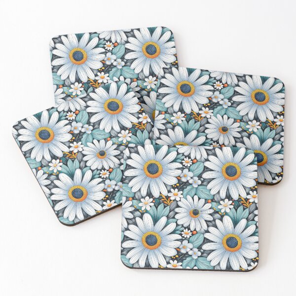 Item preview, Aqua and White Daisies - Floral Pattern - Hand Drawn designed and sold by wynter57.