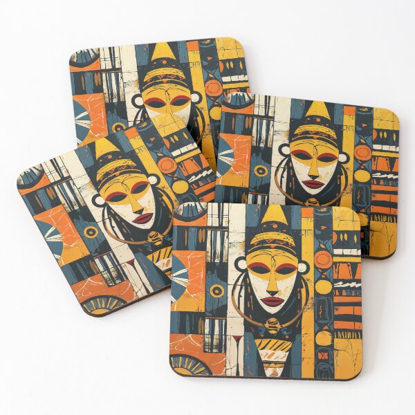 Item preview, Abstract mask art with gold accents designed and sold by Shopstract.
