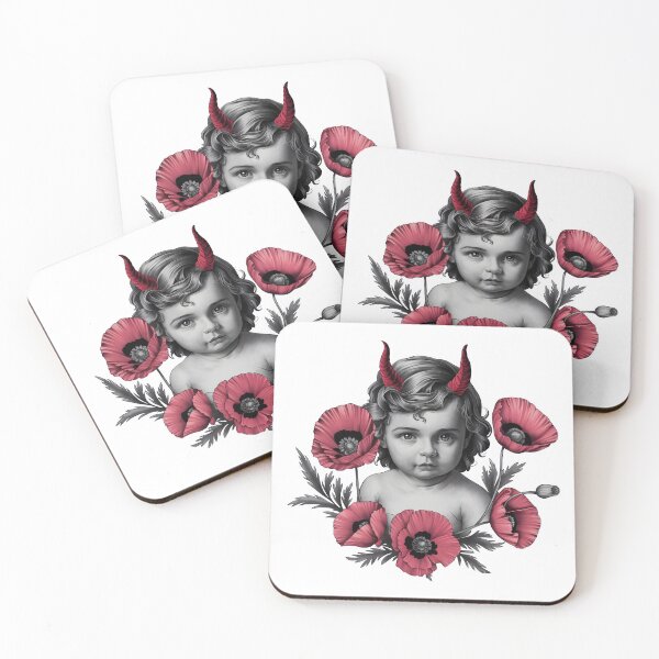 Item preview, Dark Innocence – Devil-Horned Cherub with Poppies designed and sold by Snifferius.