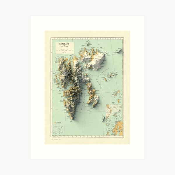 Item preview, 1958 Svalbard, Norway, Shaded Relief 3D Map digitally-rendered designed and sold by ThinkAboutMaps.