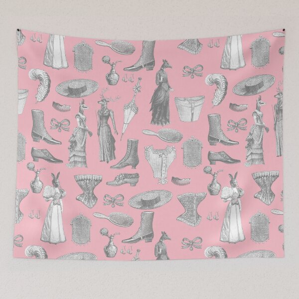 Item preview, antique victorian lady animals pink toile women designed and sold by Gossip Rag.