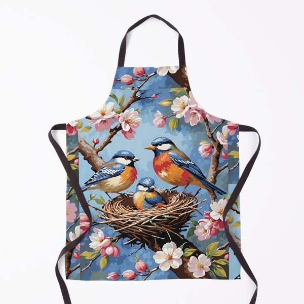 Item preview, Eastern Bluebird Family In Their Nest In A Cherry Blossom Tree With Blue Sky Background designed and sold by CarrollGene.