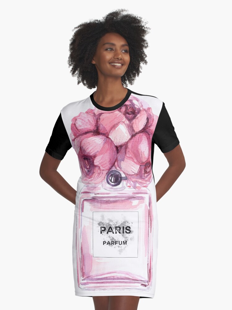 Perfume Bottle Watercolor Painting Hand Painted With Pink Flowers Graphic  T-Shirt Dress for Sale by AffordableArtCo