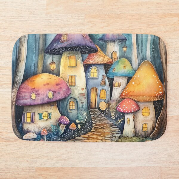 Item preview, Dreamy Mushroom Village designed and sold by SporeandCanvas.