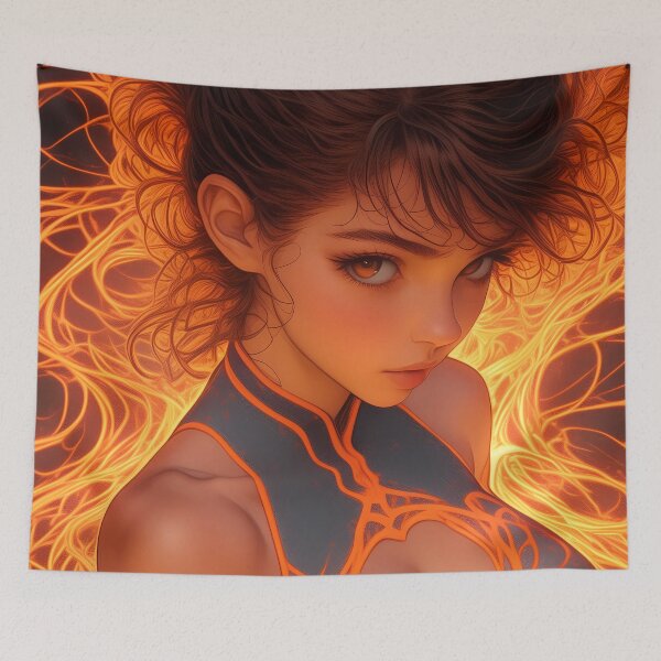 Item preview, Fiery Warrior Anime Girl with Glowing Flames designed and sold by mildaclairmo.