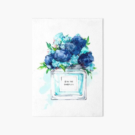Perfume Bottle Watercolor Painting Hand Painted With Blue Flowers Art Board Print