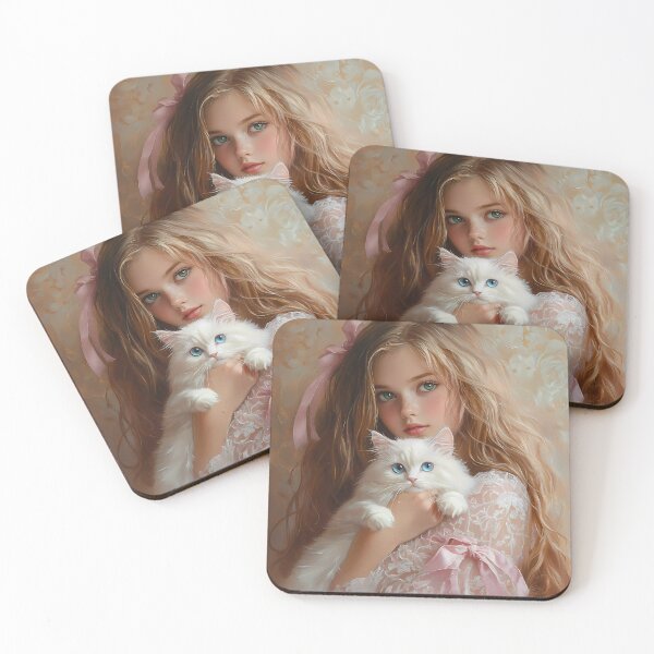 Item preview, Ethereal Beauty: A Girl and Her White Cat designed and sold by DeenaDee.