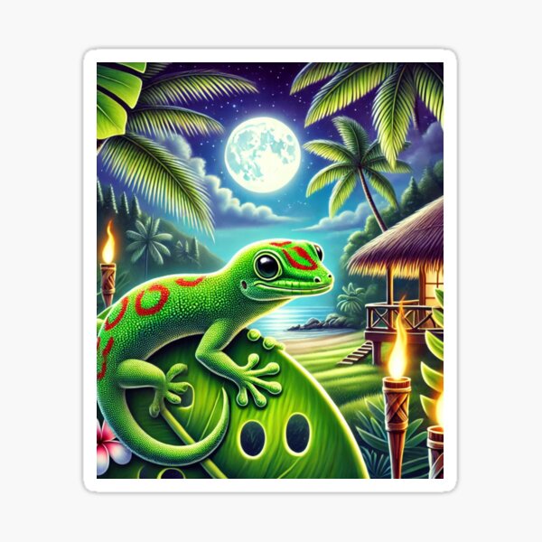 Item preview, Hawaiian Day Gecko at Night – Tropical Moonlit designed and sold by NocturnalNook.