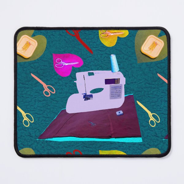 Item preview, Sewing Pattern - Vintage Sewing Machine, Scissors & Fabric on Blue Fabric designed and sold by Victoria Rose.