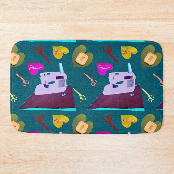 Item preview, Sewing Pattern - Vintage Sewing Machine, Scissors & Fabric on Blue Fabric designed and sold by Victoria Rose.