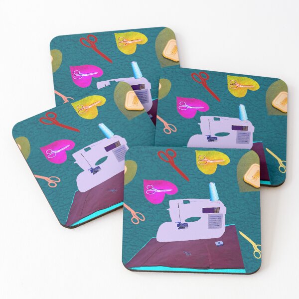 Item preview, Sewing Pattern - Vintage Sewing Machine, Scissors & Fabric on Blue Fabric designed and sold by Victoria Rose.