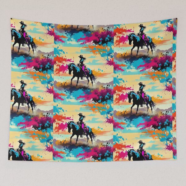 Item preview, Bold Western Cowgirl | Vibrant Horseback Riding Art designed and sold by PolynesianGrace.