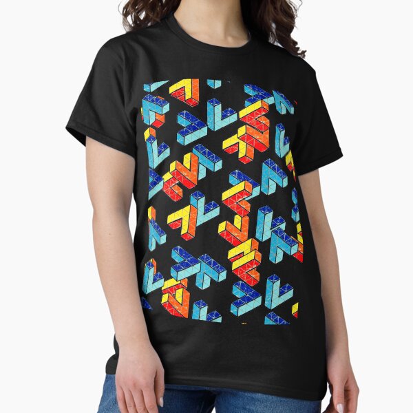 Vista previa del artículo con la obra «Triángulos de Penrose flotantes», diseñado y vendido por FauxThreads.