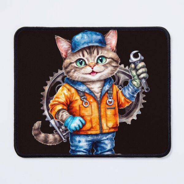 Item preview, Cat mechanic in orange overalls holding a wrench designed and sold by paiteen09.