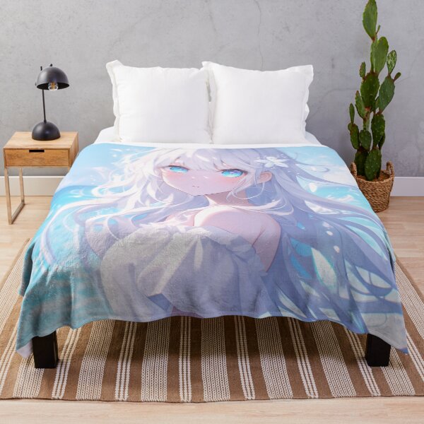 Item preview, Serene White-Haired Anime Girl at the Ocean – Dreamy Aesthetic Art designed and sold by Kawai Anime Shop.