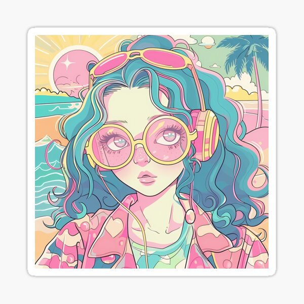 Vista previa del artículo con la obra «Chica de colores vivos de anime retro», diseñado y vendido por Elinotes.