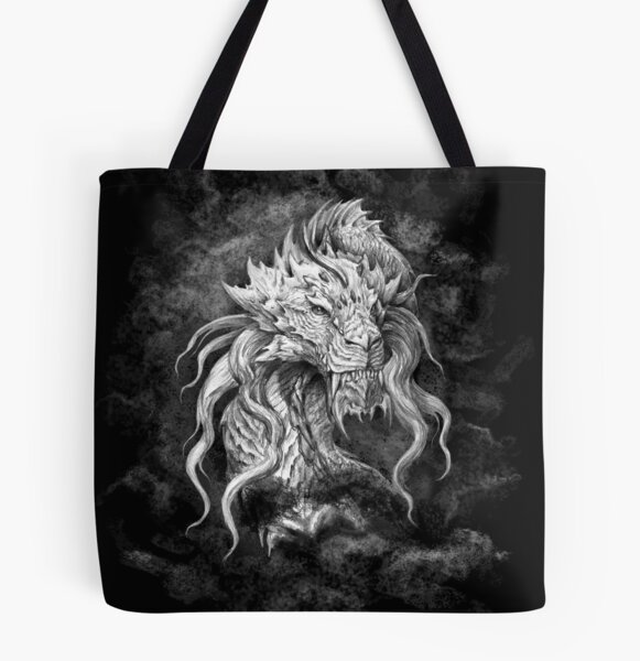 Dark Side Japanese Dragon portrait, Graphite Pencil art Tote Bag by  tanyartwork