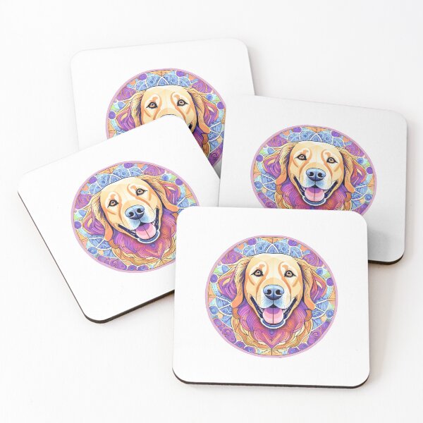 Item preview, colourful circle mandala golden retriever head leadlight mosaic designed and sold by planetgolden.