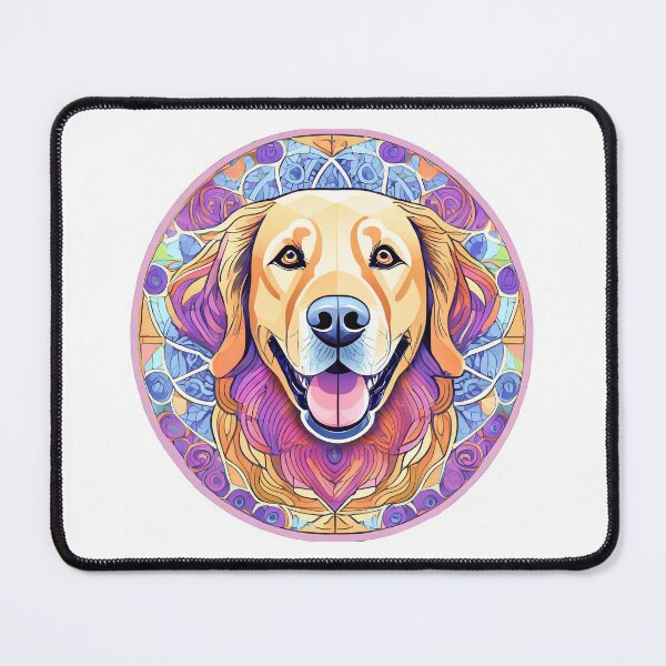 Item preview, colourful circle mandala golden retriever head leadlight mosaic designed and sold by planetgolden.