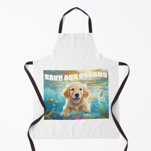Item preview, save our oceans smiling golden retriever puppy swimming under the ocean designed and sold by planetgolden.