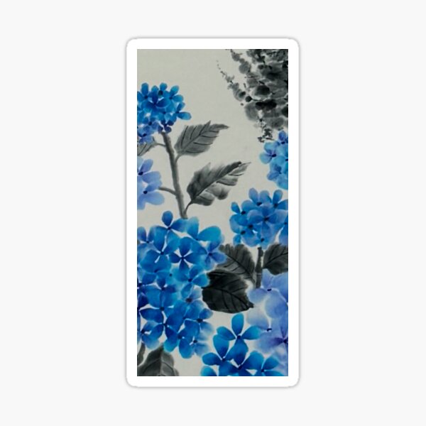 Aperçu de l'œuvre Art japonais Sumie « Hortensias » créée et vendue par Miyabiart126.