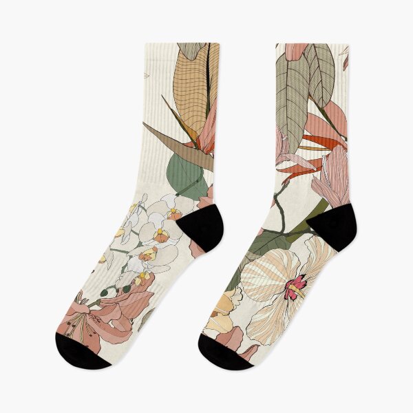 Item preview, Vintage colors seamless tropical pattern with colorful garden flowers and orchids on white background designed and sold by MatyKotiv.