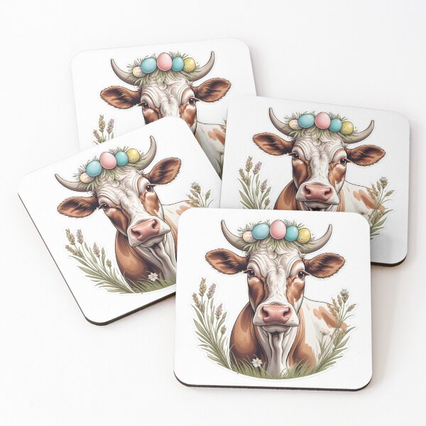 Item preview, Easter Cow with Floral Wreath and Decorated Eggs – Spring Farm Aesthetic designed and sold by UAcomix.