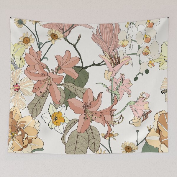 Item preview, Vintage colors seamless tropical pattern with colorful garden flowers and orchids. designed and sold by MatyKotiv.