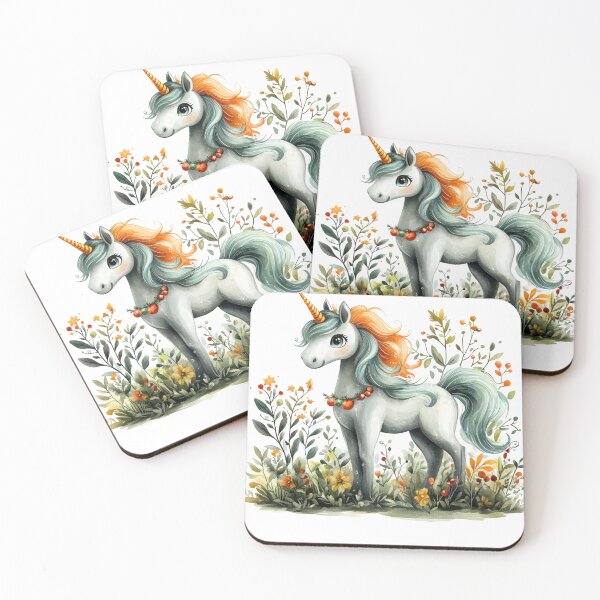 Item preview, unicorn kawaii watercolor T-Shirt  Whimsical Unicorn in Autumn Foliage | Fantasy Art Print designed and sold by paknapat.