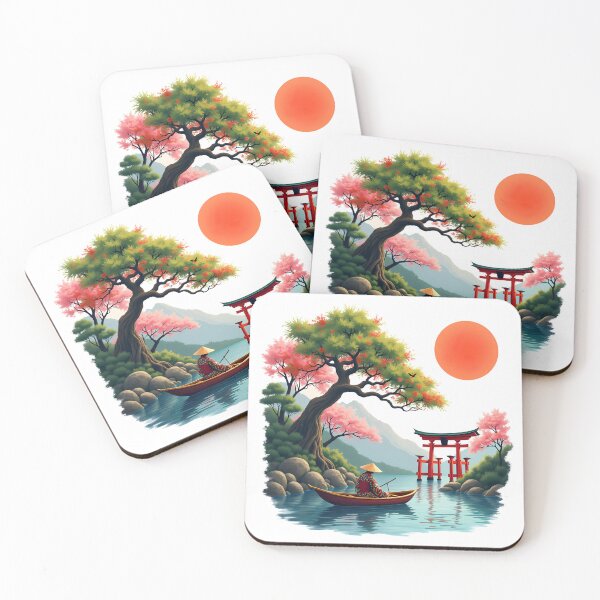 Item preview, Serenity On The Water: Japanese Landscape With Cherry Blossoms And Torii Gate designed and sold by elynne9.
