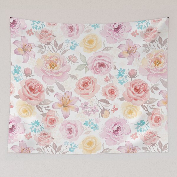Item preview, Floral fabric pattern painted in sweet and gentle watercolor designed and sold by lotus2lin.