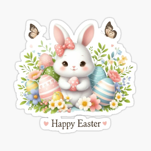 Item preview, Happy Easter, lovely baby bunny with Easter eggs and spring flowers. designed and sold by nicnacc.