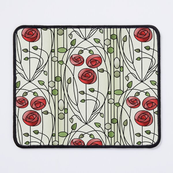 Item preview, Art Nouveau Rose Garden Stained Glass red green designed and sold by RSHarts.
