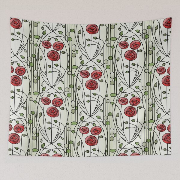 Item preview, Art Nouveau Rose Garden Stained Glass red green designed and sold by RSHarts.