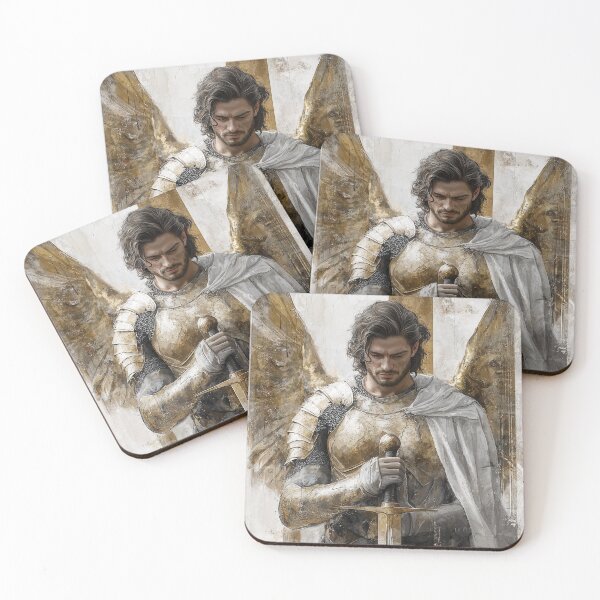 Item preview, Archangel Saint Michael Realistic Monochrome Gold Artwork designed and sold by AdamesArtStudio.