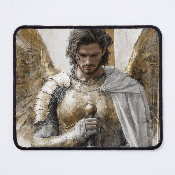 Item preview, Archangel Saint Michael Realistic Monochrome Gold Artwork designed and sold by AdamesArtStudio.