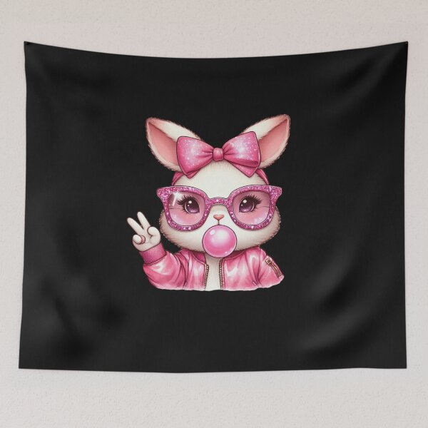 Item preview, Easter Bunny Blowing Bubble Happy Easter Bunny Coquette Bow  designed and sold by TalalosART.