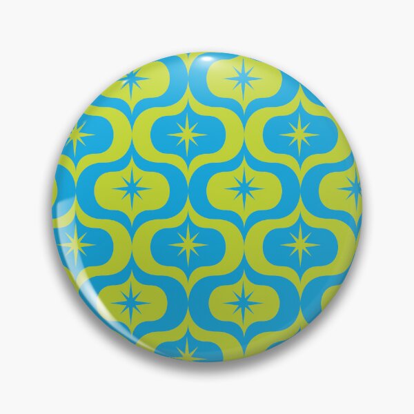 Item preview, Mid Century Atomic Starbursts on yellow and blue Ogee shapes pattern designed and sold by Yasminepatterns .