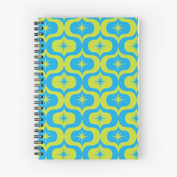 Item preview, Mid Century Atomic Starbursts on yellow and blue Ogee shapes pattern designed and sold by Yasminepatterns .