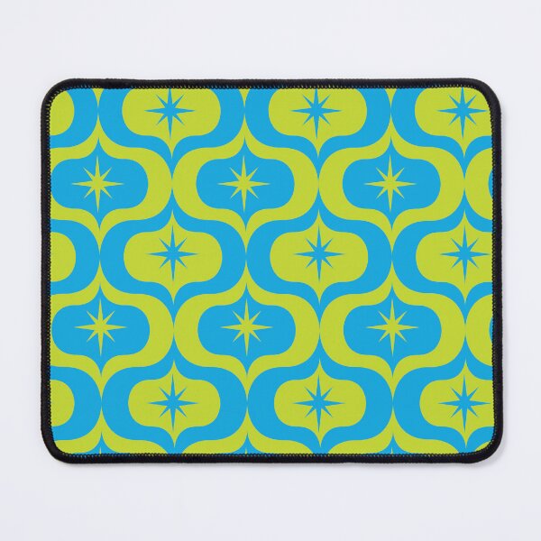 Item preview, Mid Century Atomic Starbursts on yellow and blue Ogee shapes pattern designed and sold by Yasminepatterns .
