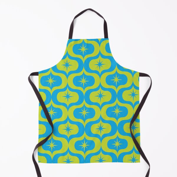Item preview, Mid Century Atomic Starbursts on yellow and blue Ogee shapes pattern designed and sold by Yasminepatterns .