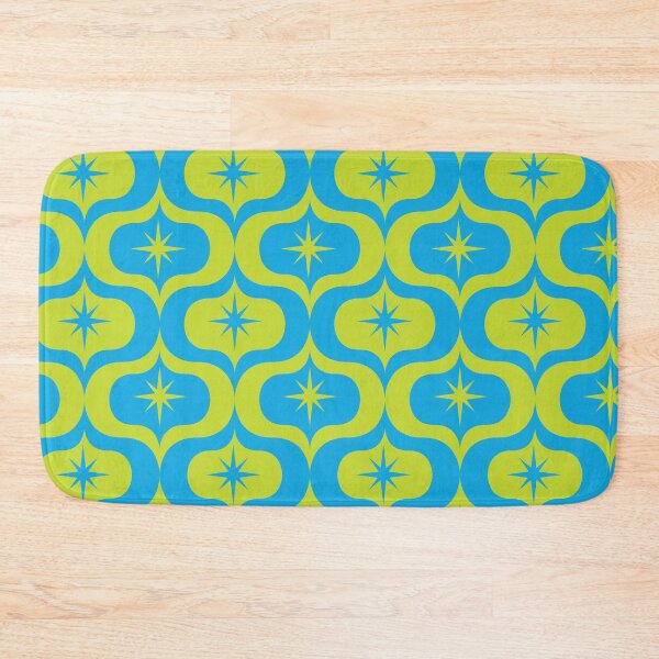 Item preview, Mid Century Atomic Starbursts on yellow and blue Ogee shapes pattern designed and sold by Yasminepatterns .