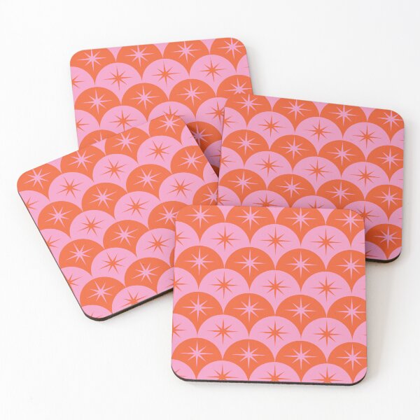 Item preview,  Mid Century Starbursts on Pink and Orange Scallop Ogee Pattern  designed and sold by Yasminepatterns .