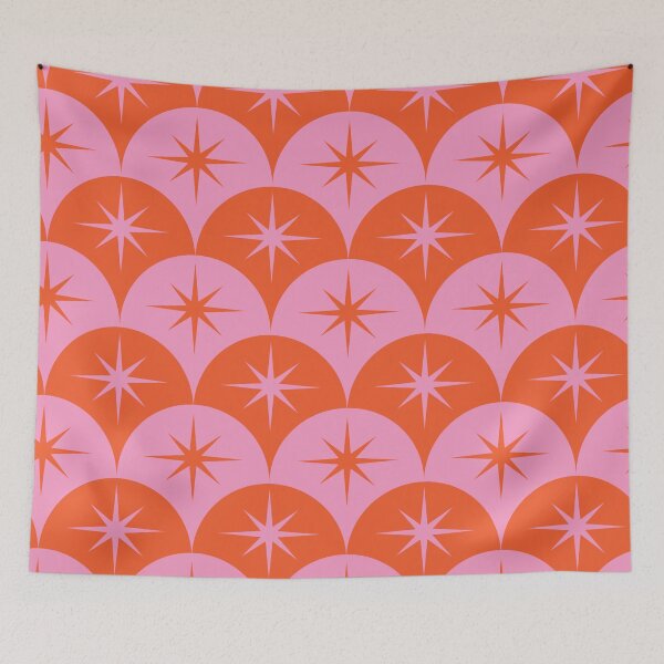 Item preview,  Mid Century Starbursts on Pink and Orange Scallop Ogee Pattern  designed and sold by Yasminepatterns .
